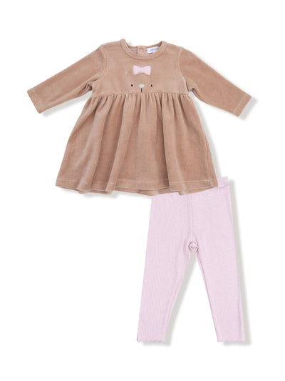 Velour Teddy Bear Dress & Leggings