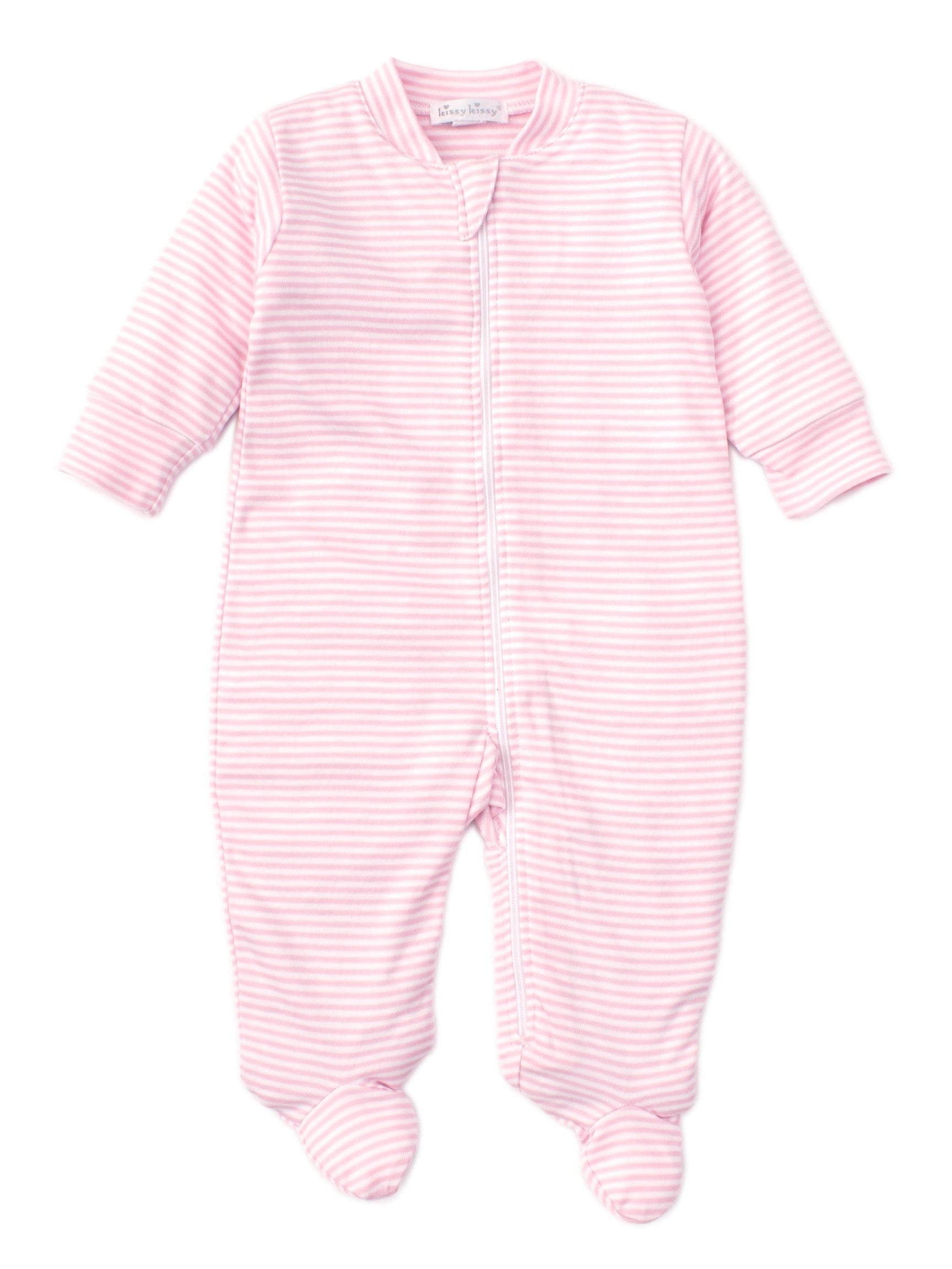 Simple Pink Stripes Zip Footie
