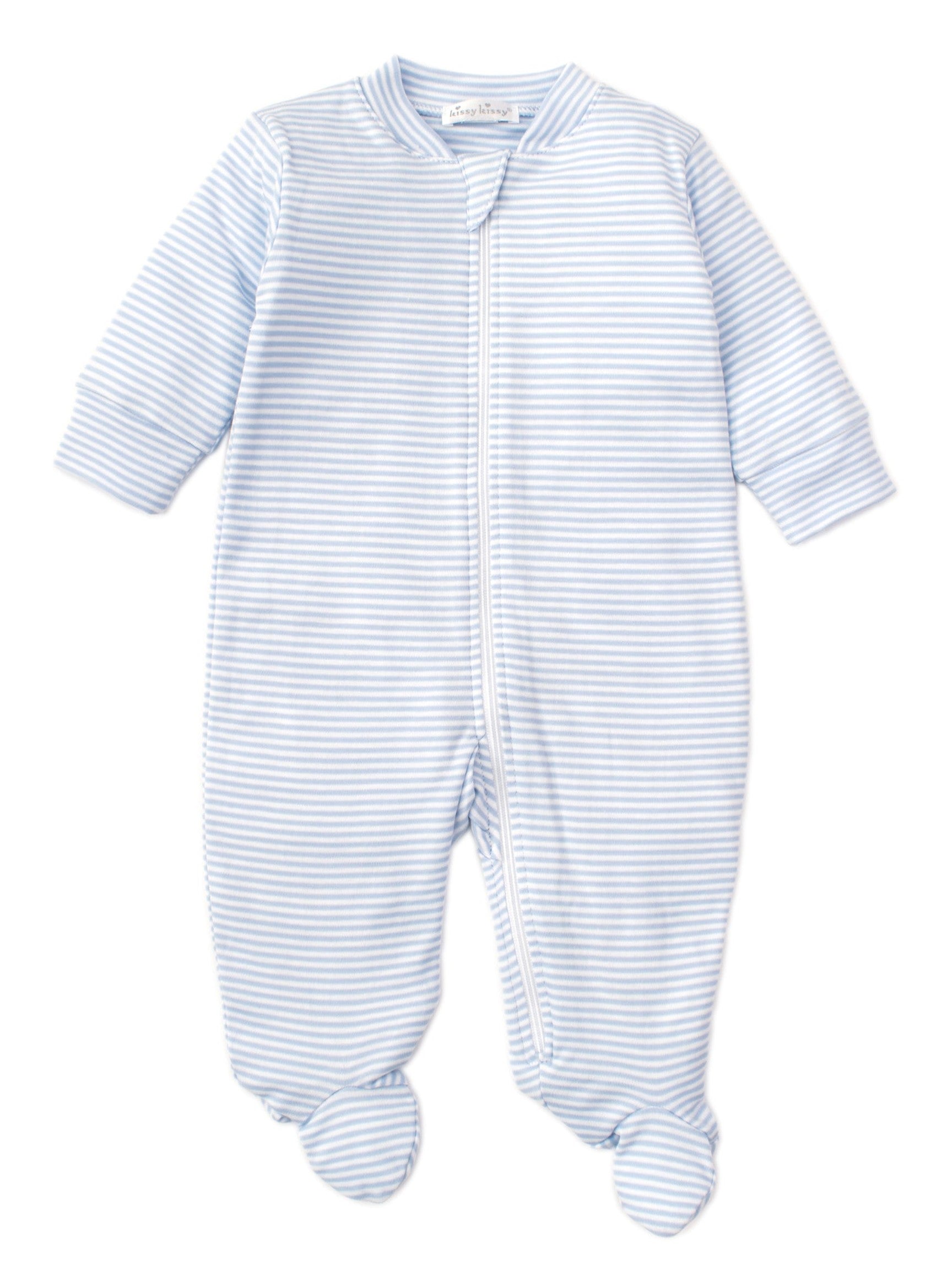 Simple Blue Stripes Zip Footie