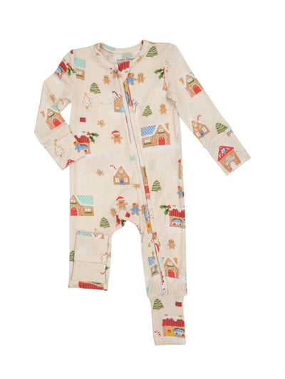 Two Way Zippered Romper - Gingerbread Sleigh Ride