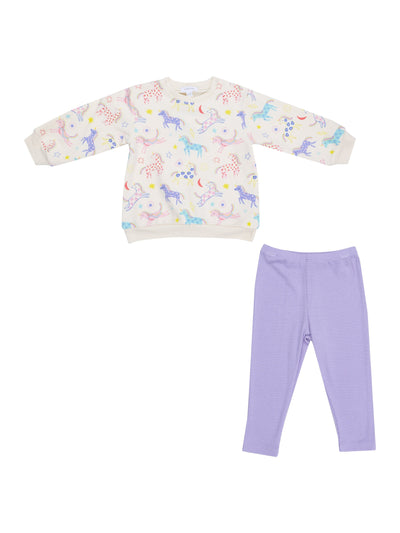 PRE-ORDER Puffy Sweatshirt & Rib Legging Set- Fun Unicorns