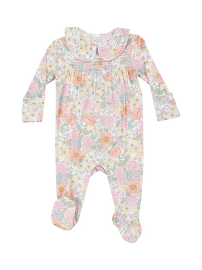 PRE-ORDER Smocked Peter Pan Footie-Peonies & Roses