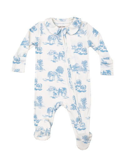 PRE-ORDER 2 Way Zipper Footie-Blue Farm Toile