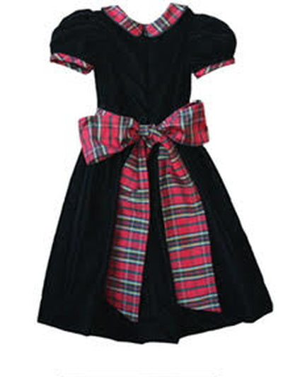 Black Velvet Dress w/ Silk Plaid Bow