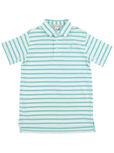 Prim & Proper S/S Polo-Turks Teal Stripe/Edisto Egg Blue