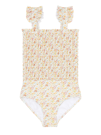 Marigold Floral Smocked One Piece Swimsuit