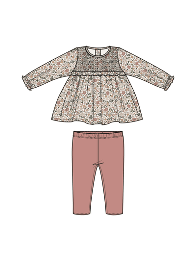 Smocked Top & Ribbed Leggings Set - Natural Fall Floral