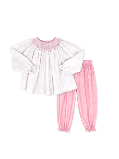 PRE-ORDER Betsy Gathered Pant Set-Precious Pink Bitty Dot