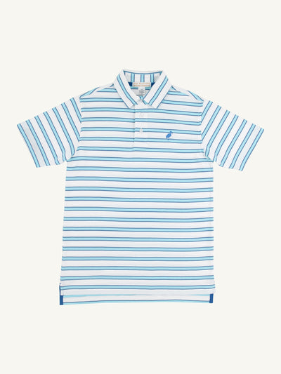 Prim & Proper Polo-Worth Avenue White Belhaven Blue and Wood Boat Blue Stripe