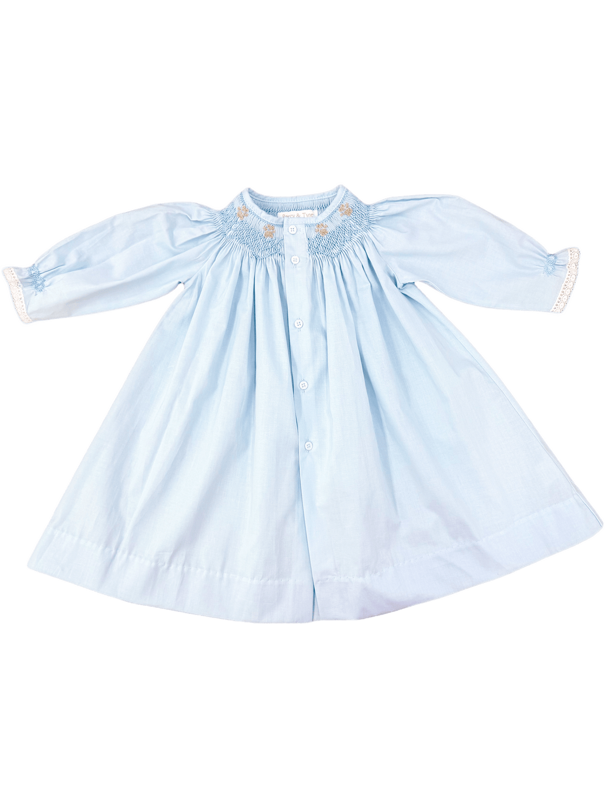 Boys Heirloom Daygown - Blue Batiste W/ Teddy Bear
