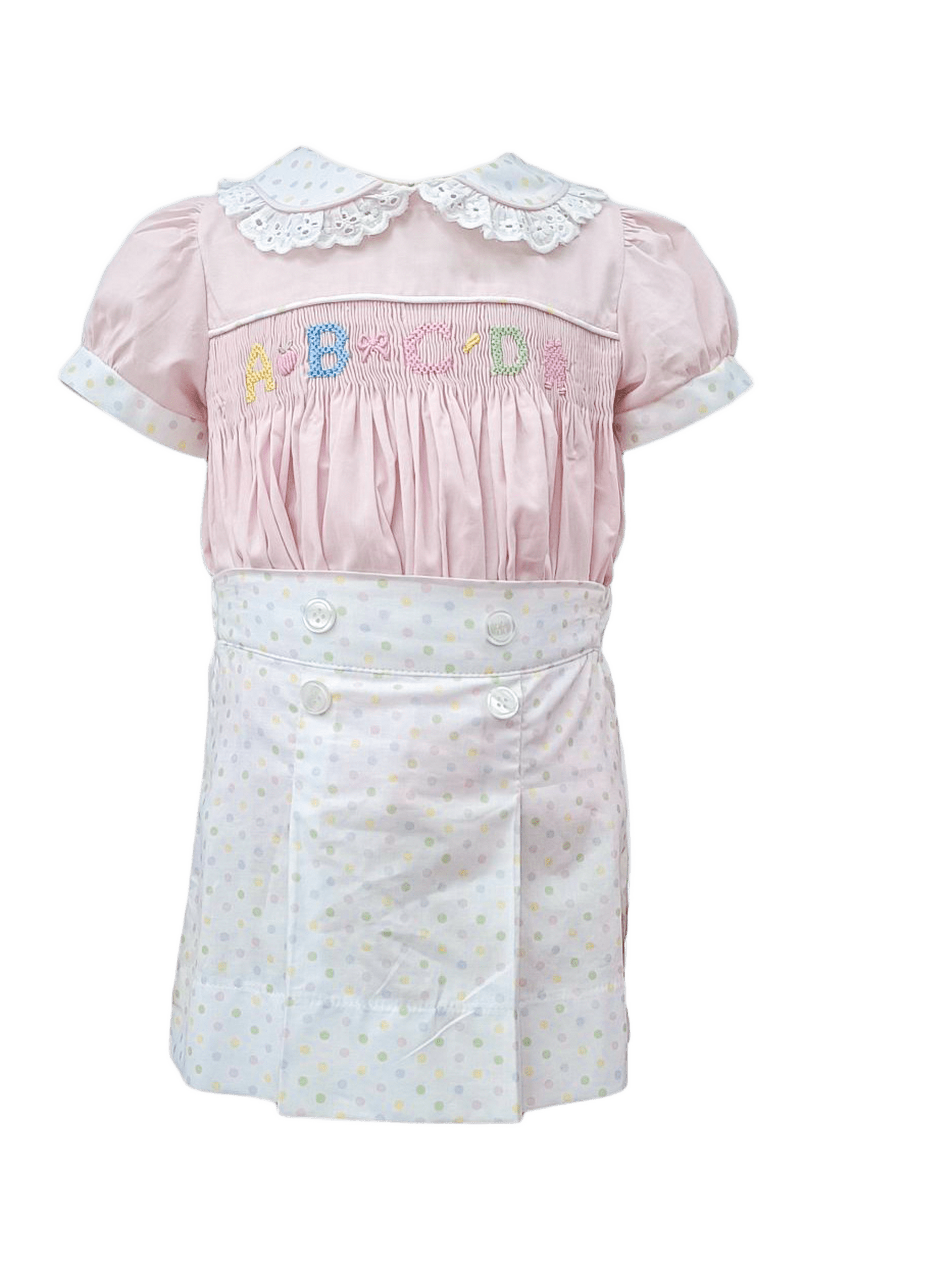 Martha Dress - Pastel Bitty Dot W/ ABC Smocking