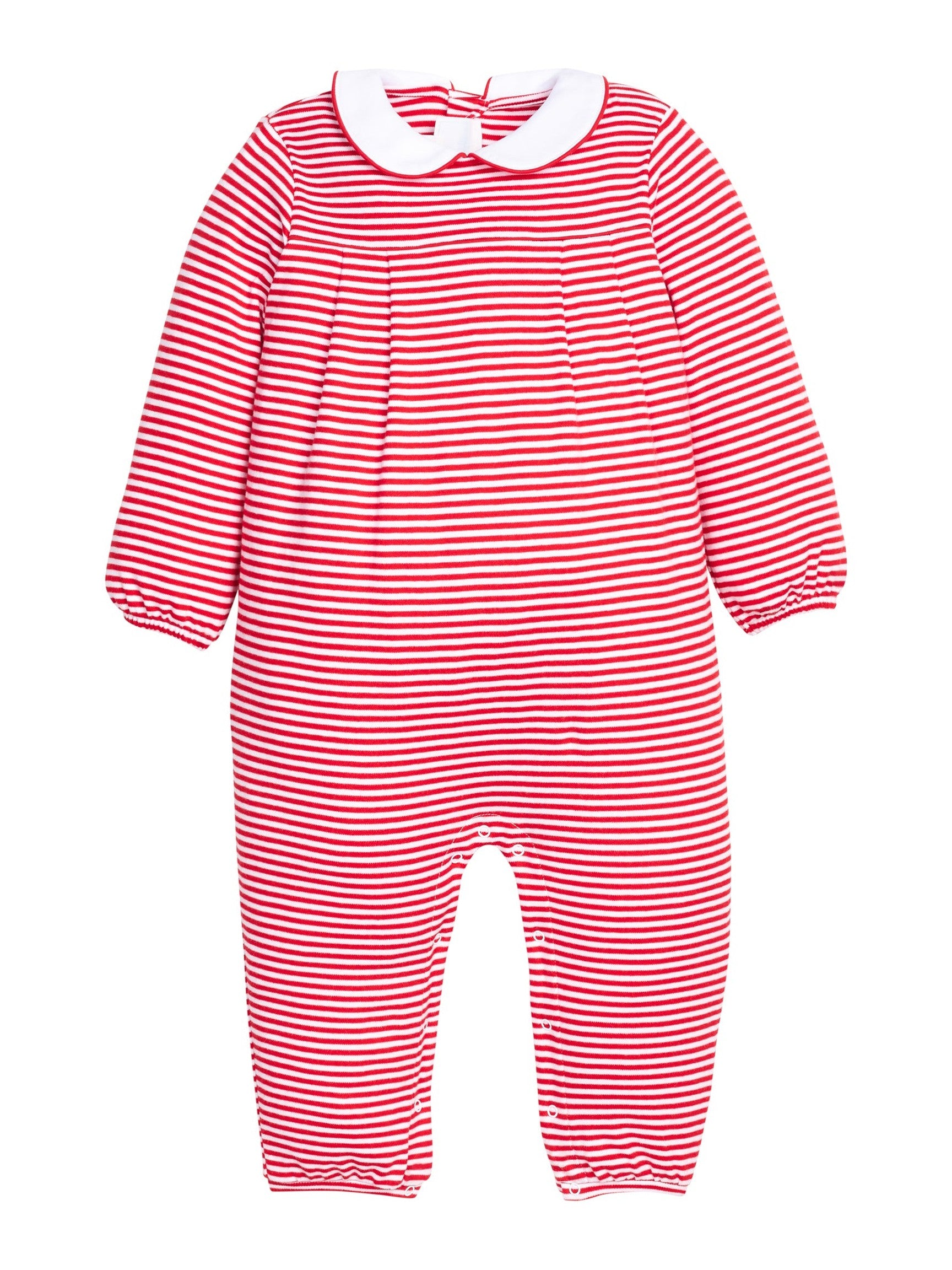 Pleated Peter Pan Romper - Red Stripe