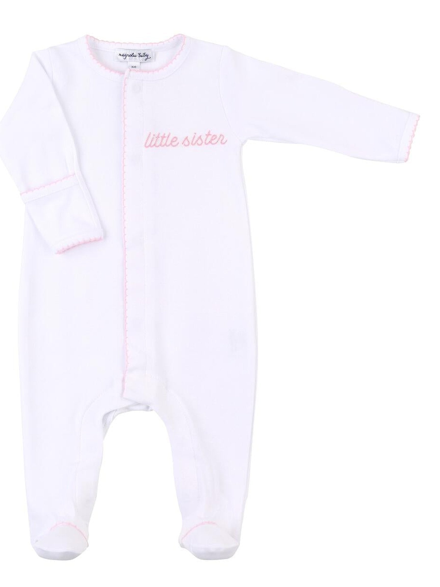 Little Sister Embroidered Footie - Posh Tots Children's Boutique
