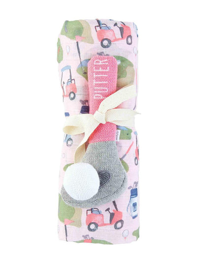 Pink Golf Swaddle & Rattle Set