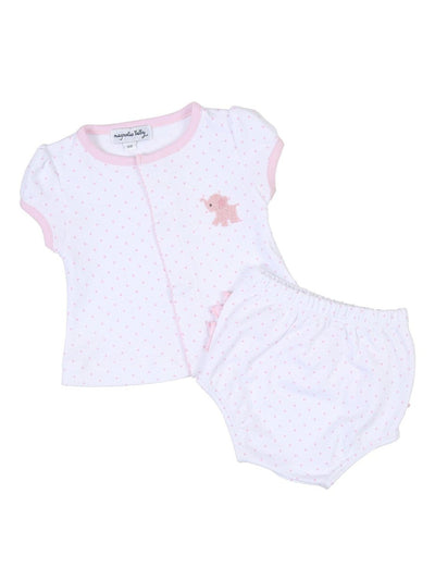 Tiny Elephants Pink Embroidered Ruffle Diaper Cover Set