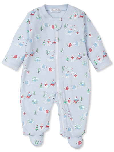 Snow Cute Print Zippered Footie - Blue