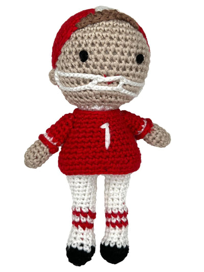 Football Player Bamboo Crochet Rattle