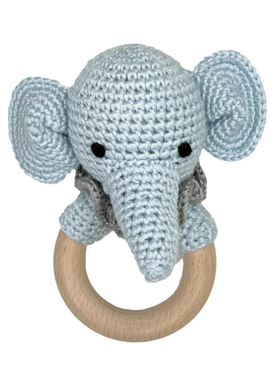 Elephant Bamboo Crochet Woodring Rattle