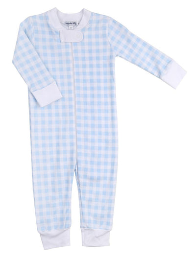 Baby Checks Zipped Pajama - Blue