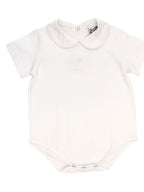 Boys White Knit S/S Piped Shirt/Onesie