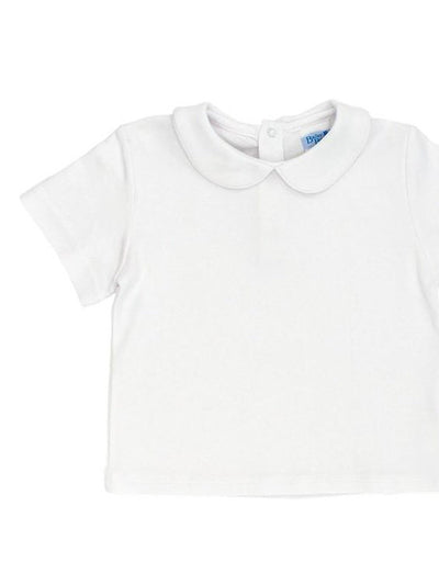Boys White Knit S/S Piped Shirt
