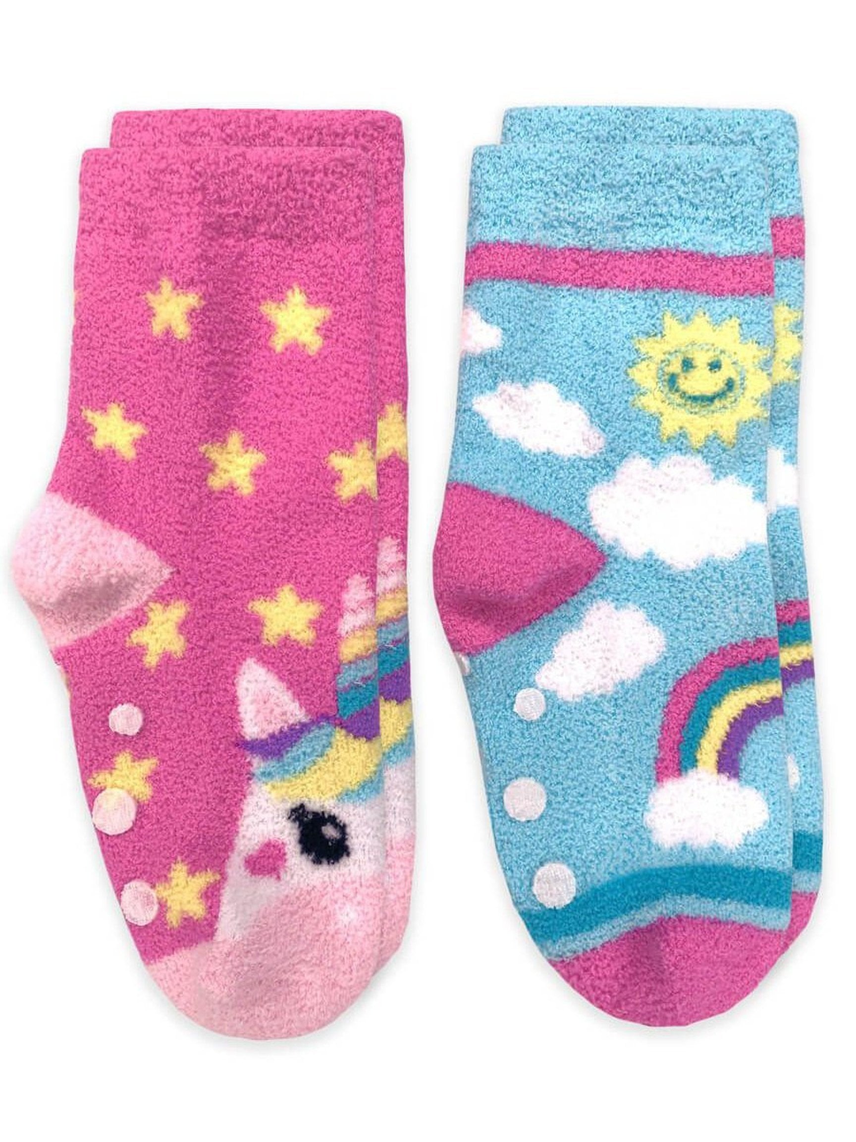 Unicorn & Rainbow Fuzzy Non-Skid Slipper Socks, 2 Pair