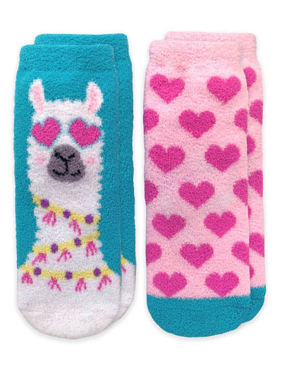 Llama & Hearts Fuzzy Non-Skid Slipper Socks 2 Pair