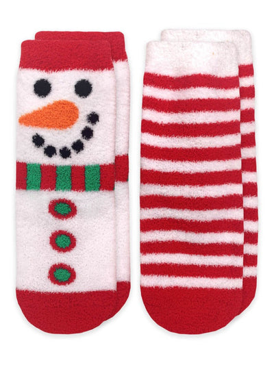 Snowman & Stripes Fuzzy Non-Skid Slipper Socks, 2 Pair