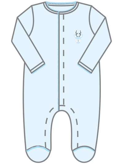Tiny Buck Embroidered Light Blue Footie