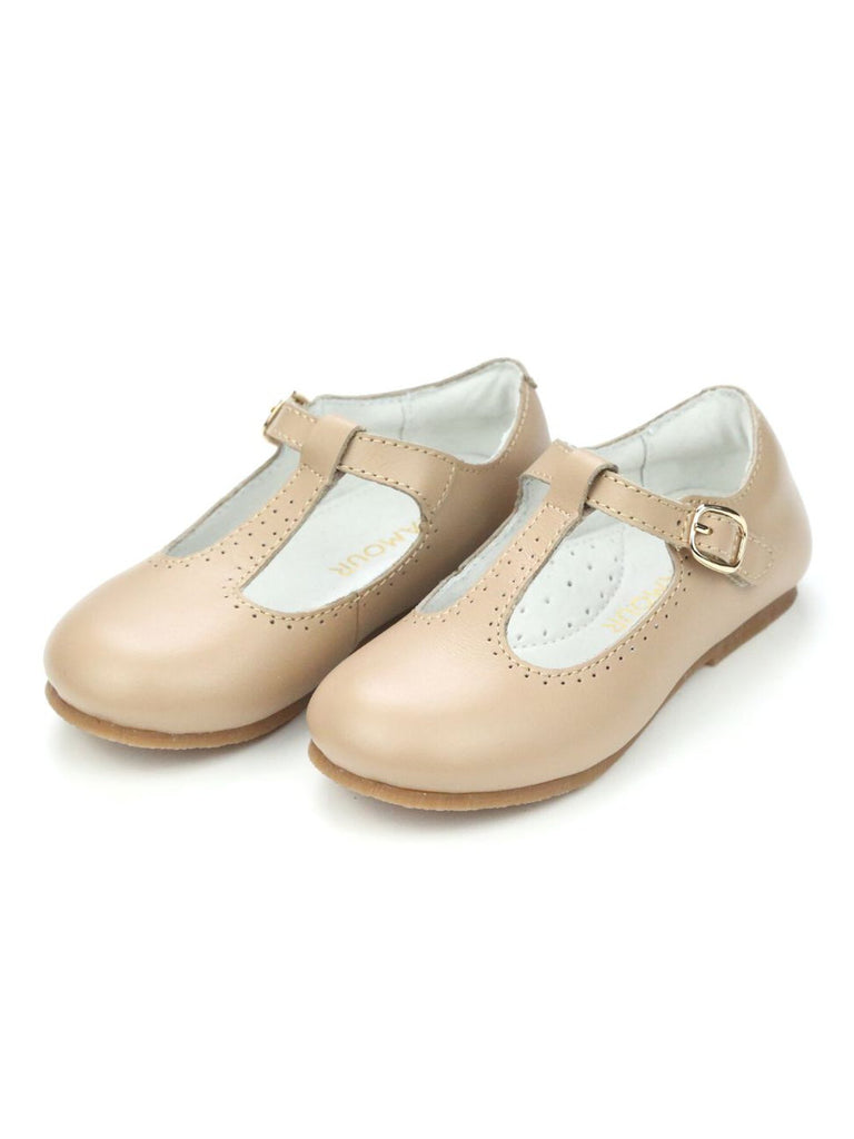 L'Amour Girls Phoebe Scalloped Leather Slip on Sneaker Almond / Toddler 13