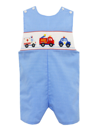 Emergency Vehicles Smocked Boy Jon Jon - Posh Tots Children's Boutique