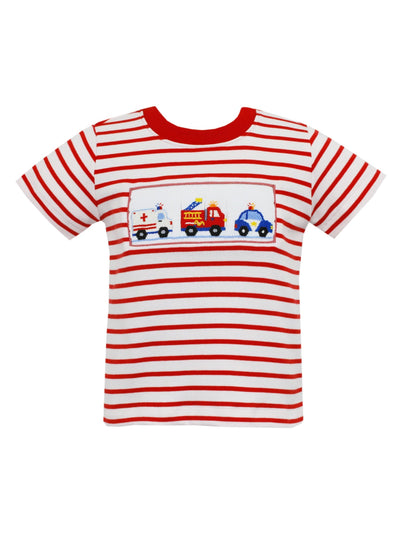 Emergency Vehicles Smocked Knit T-Shirt - Posh Tots Children's Boutique