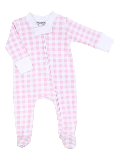 Pink Baby Checks Zipped Footie