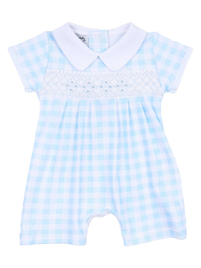 Blue Baby Checks Smocked Collared Playsuit