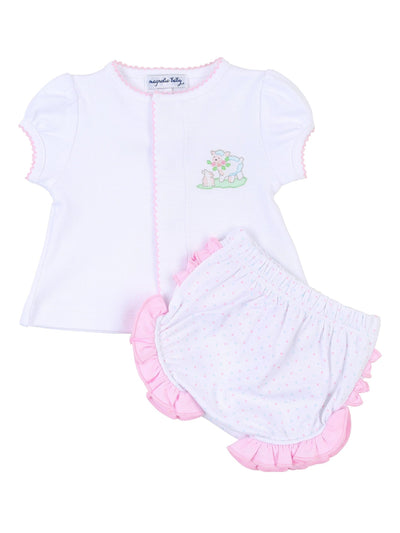 Precious Lamb and Bunny Emb Ruffle Diaper Cover Set