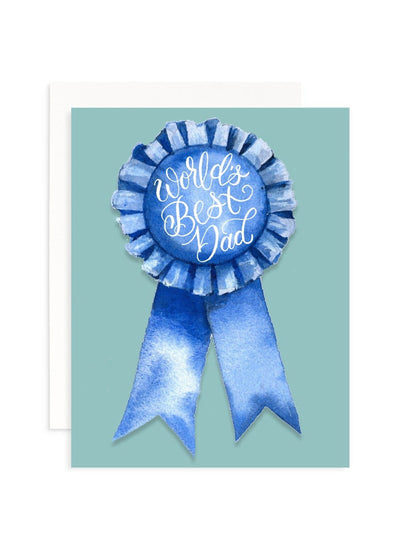 World's Best Dad Blue Ribbon Greeting Card
