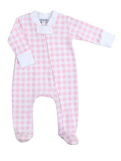 Baby Checks Spring Zipped Footie - Pink