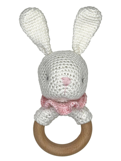 Bunny Bamboo Crochet Woodring Rattle - Pink