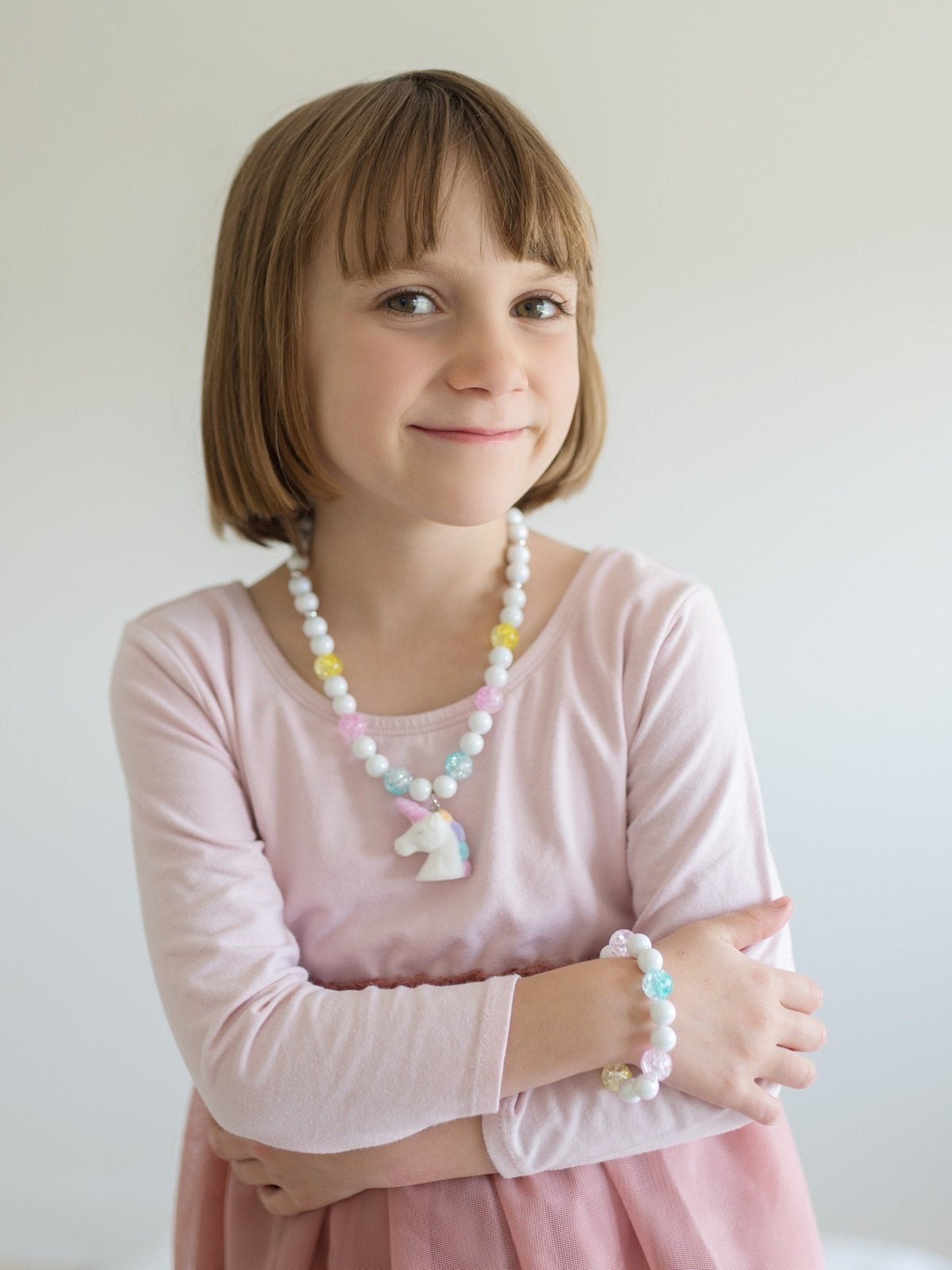 White Unicorn Necklace & Bracelet Set