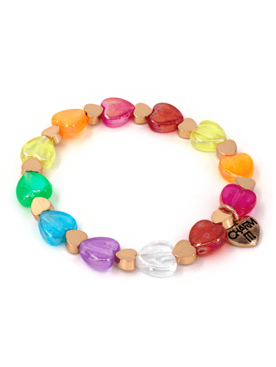 Gold Rainbow Heart Bead Stretch Bracelet - Posh Tots Children's Boutique
