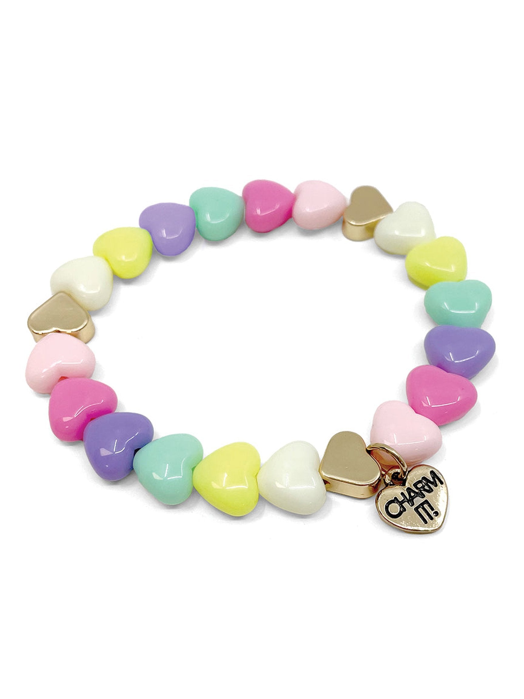 Gold Pastel Heart Stretch Bead Bracelet