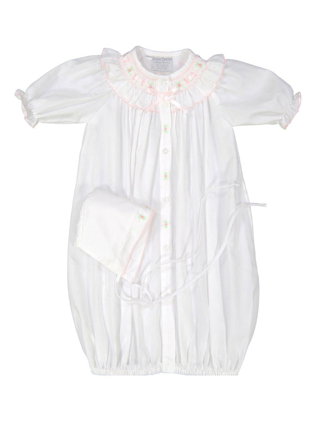 Ribbon Ruffle Smocked "Take Me Home" Gown with Hat