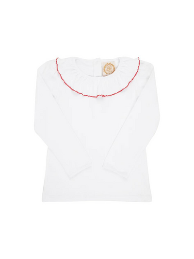 Ramona Ruffle L/S Collar Shirt - Worth Avenue White/Richmond Red