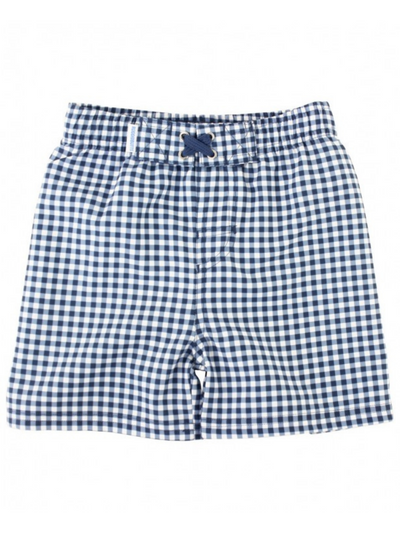 Navy Blue Gingham Swim Trunks