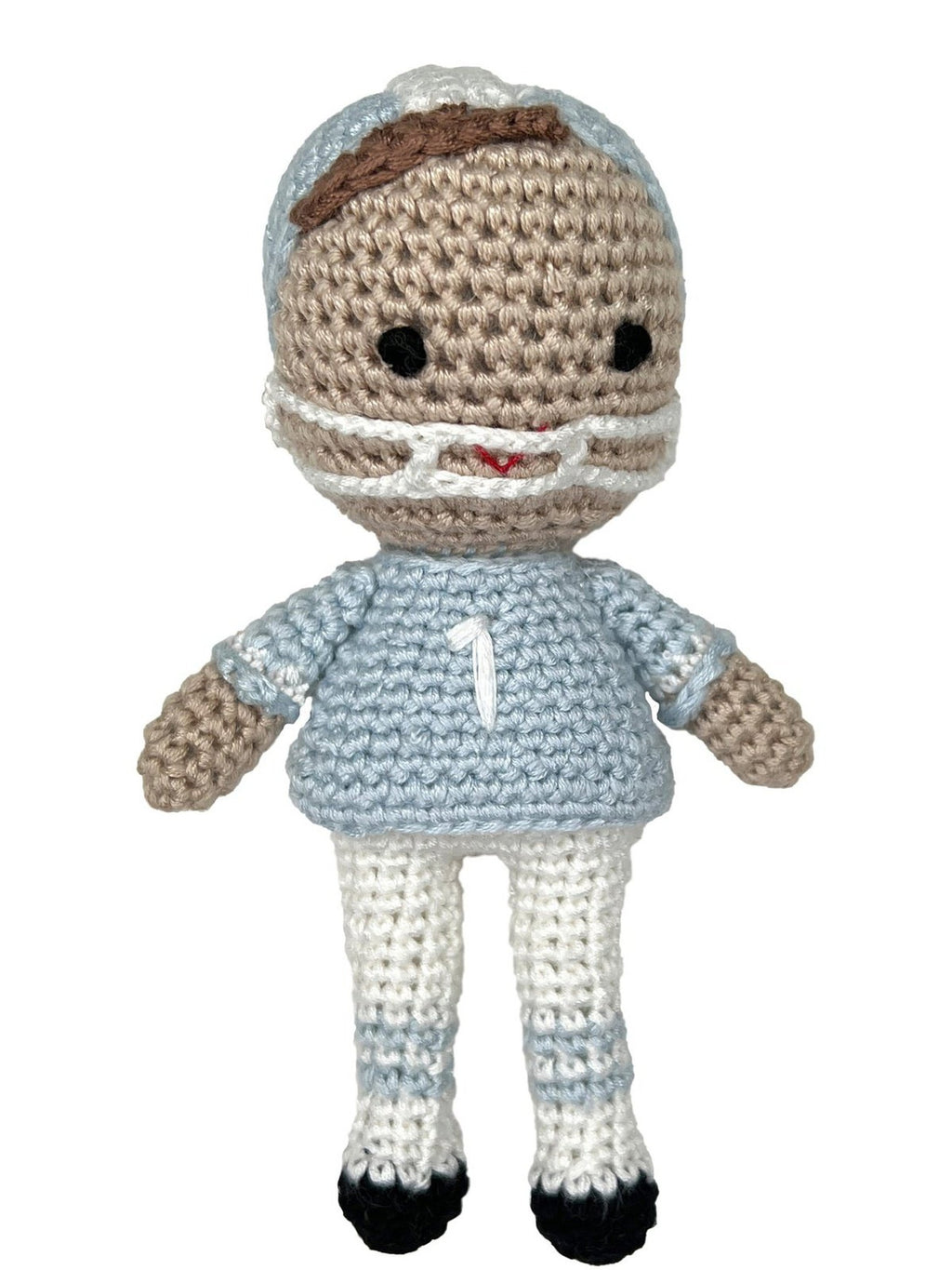 Football Player Bamboo Crochet Rattle