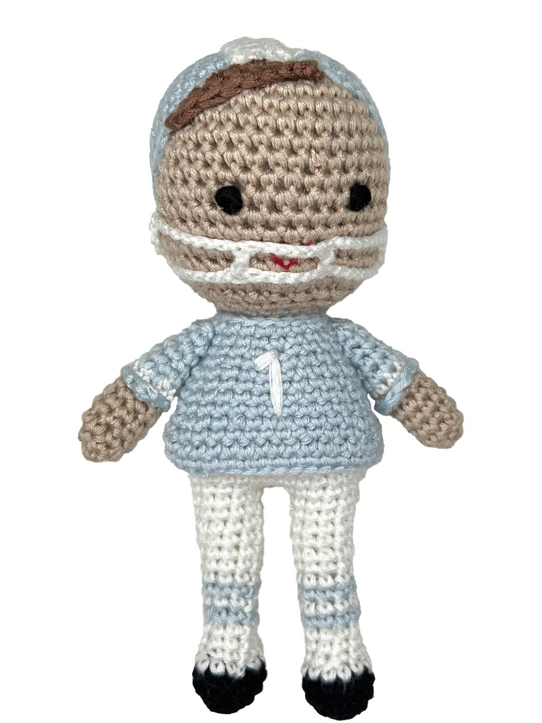 Football Player Bamboo Crochet Rattle