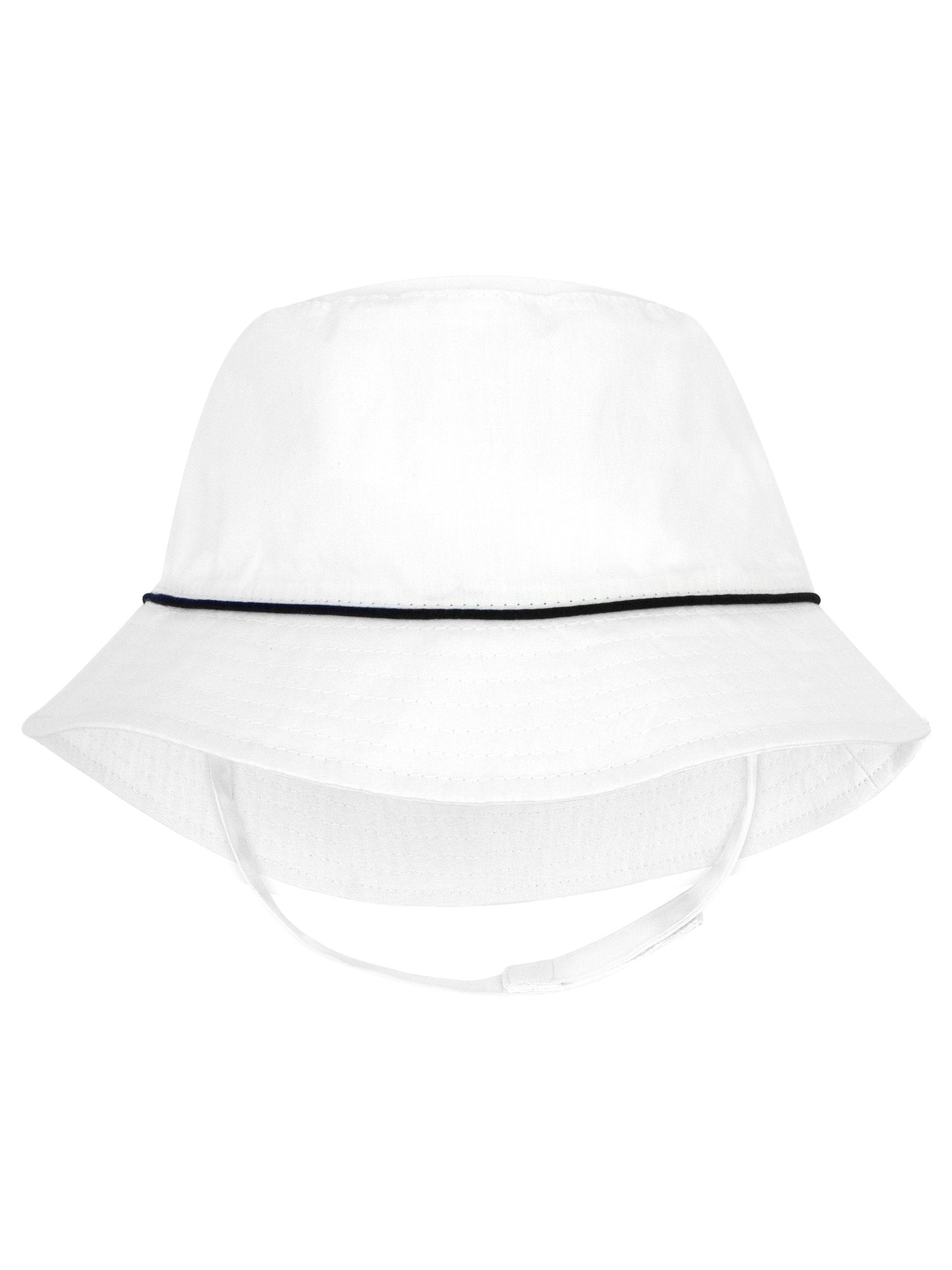 Wee Ones Reversible Bucket Hat w/Straps - White w/Navy Cord