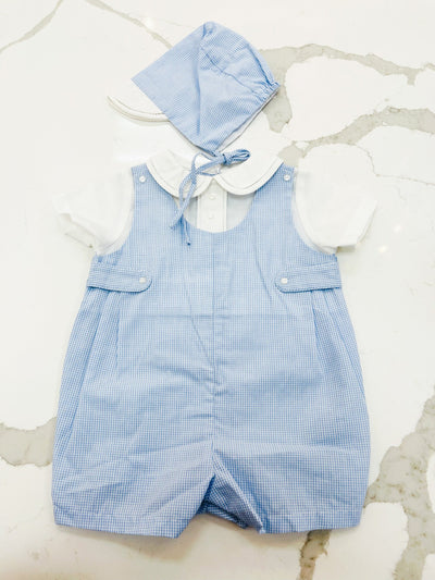 Two Piece Blue Gingham Romper Set