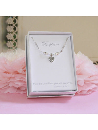 Baptism Cross in Heart 14" Necklace