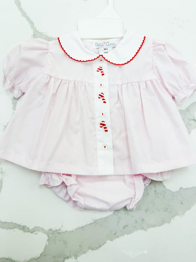 Candy Cane Embroidered Girl Diaper Set